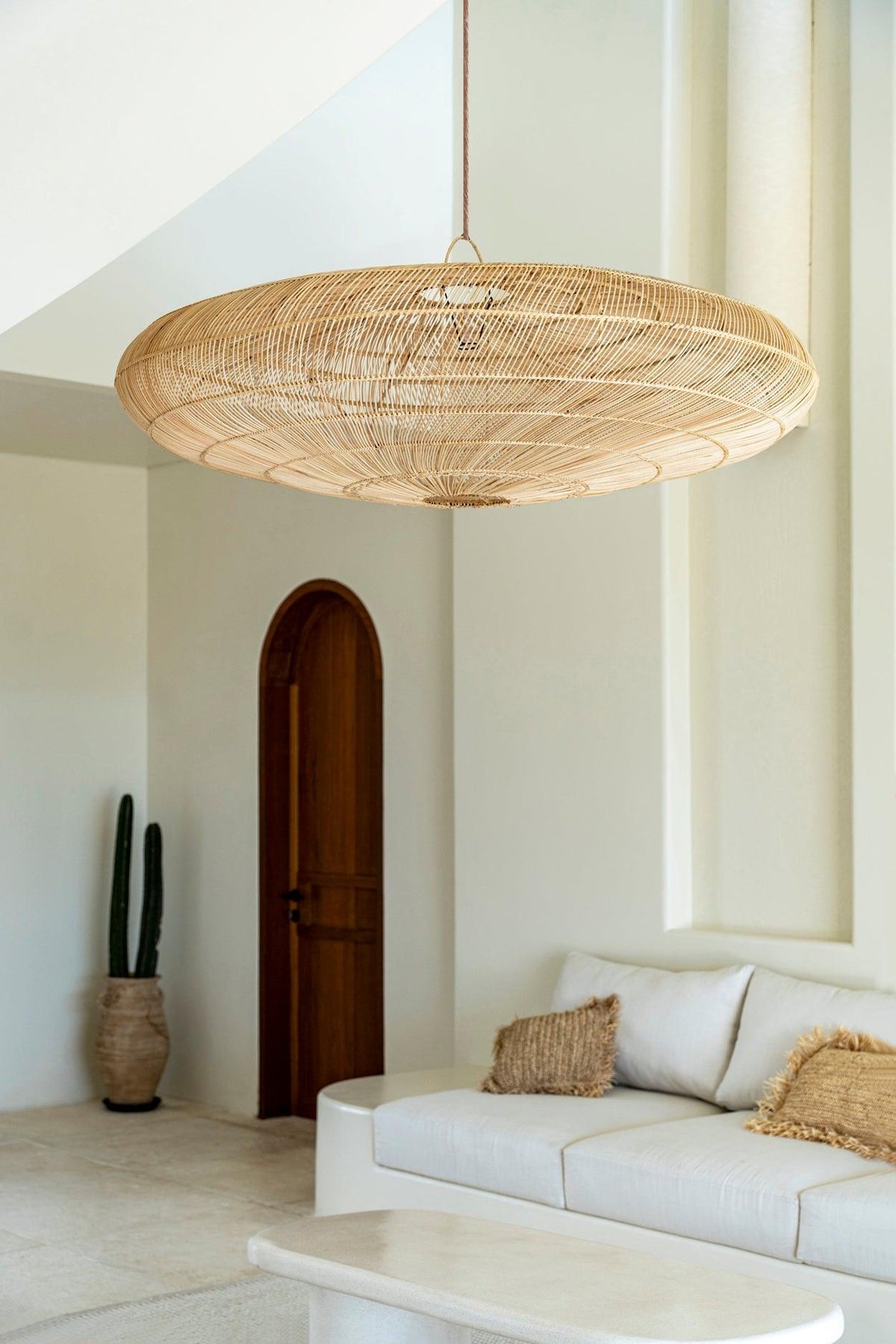 Extra large rattan macaron natural pendant lamp light shade xxl flo & joe uk
