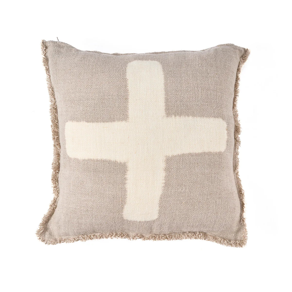 Natural line cushion cover with a large cream cross pattern on a white background