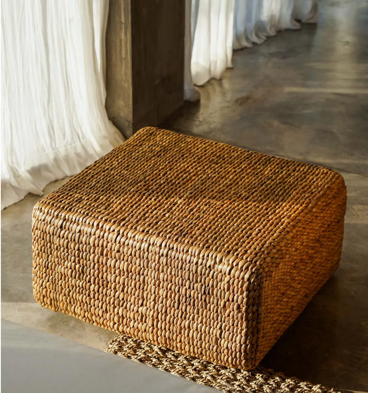 Natural hyacinth pouffe square flo & joe
