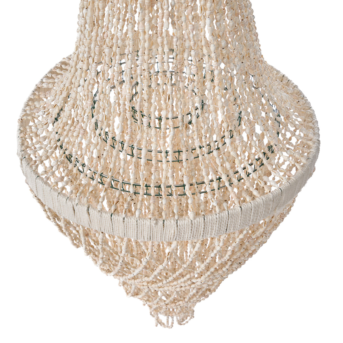 Handmade Shell chandelier with tiers on a white background