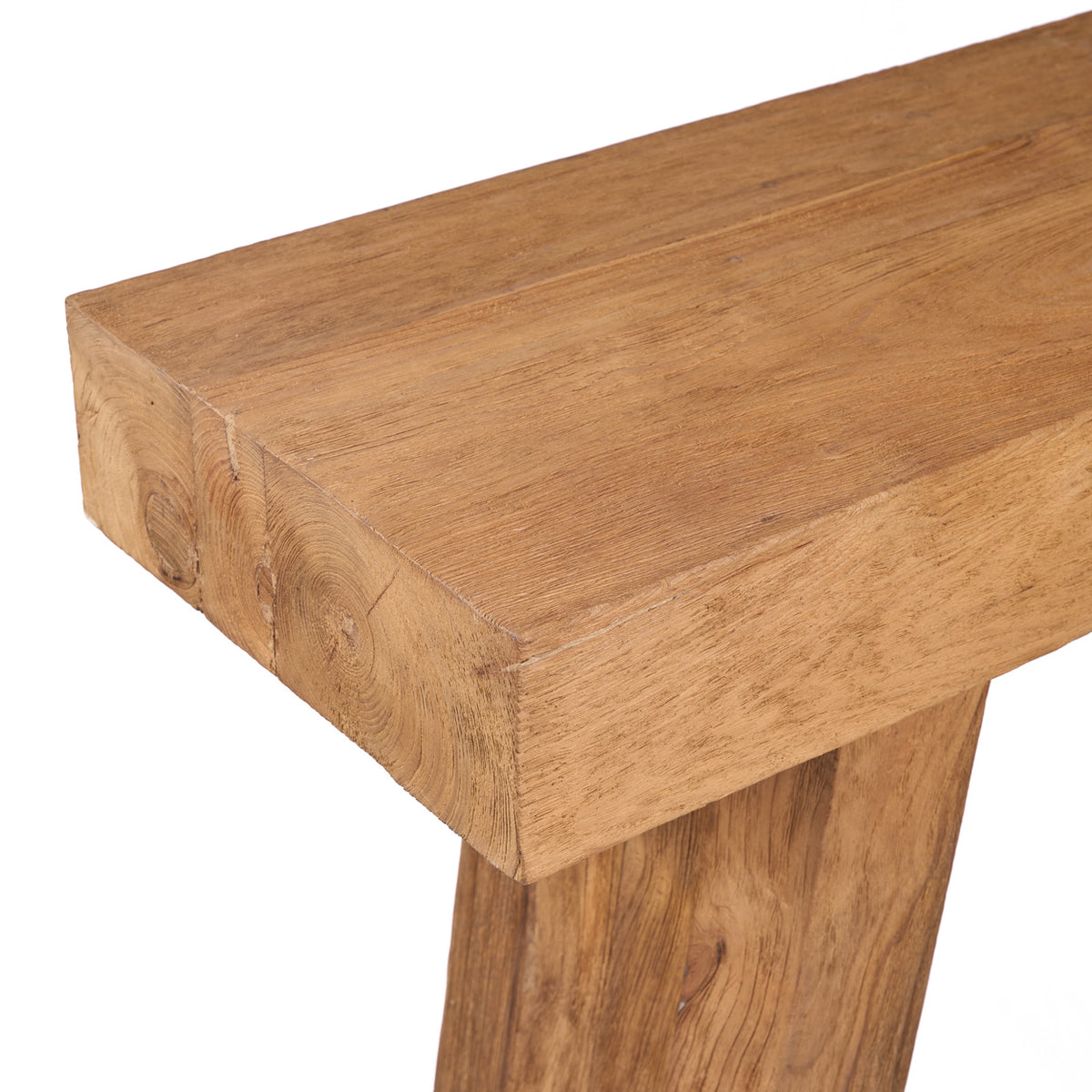 Close up of a teak wood console table flo & joe uk