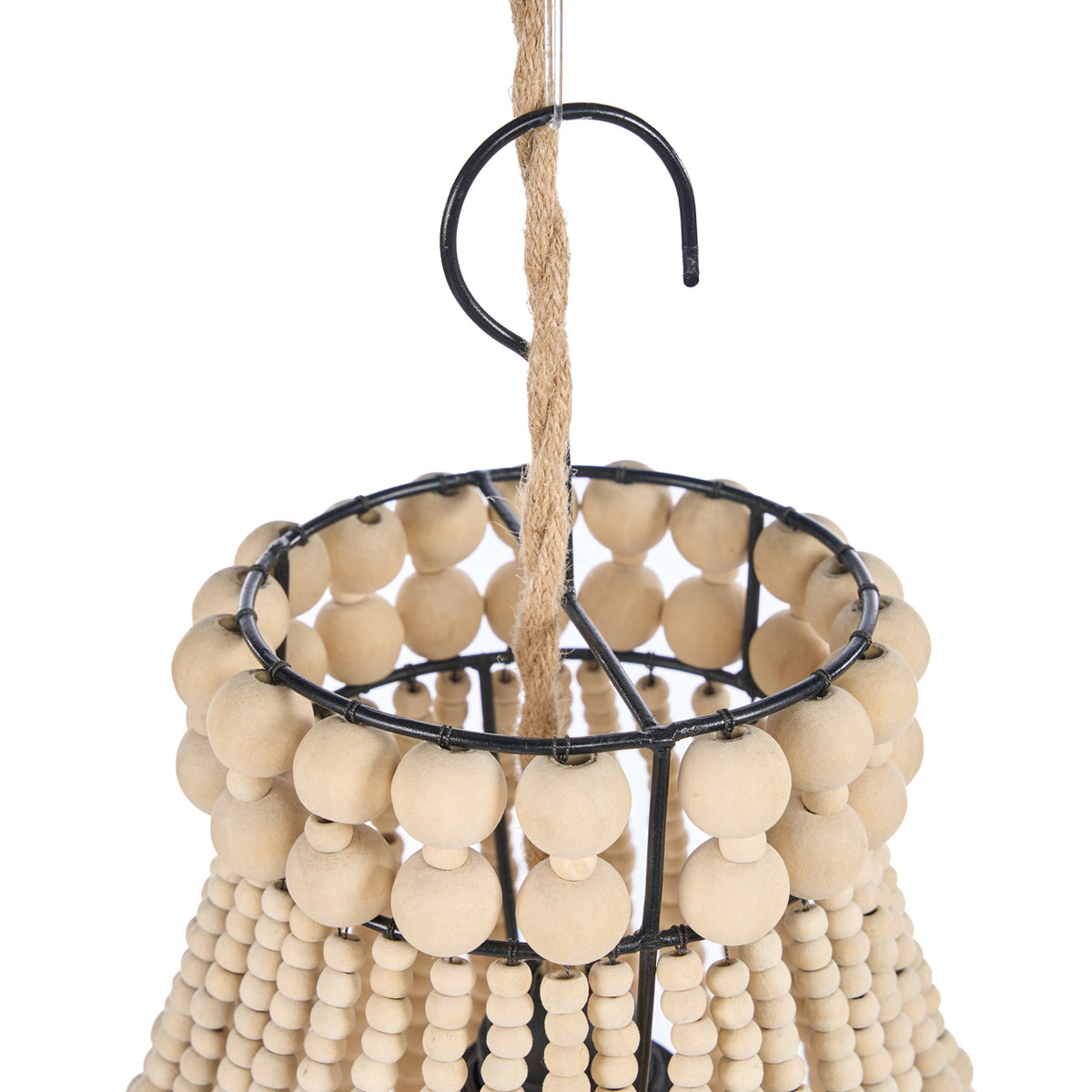 Wooden beaded chandelier top on a white background