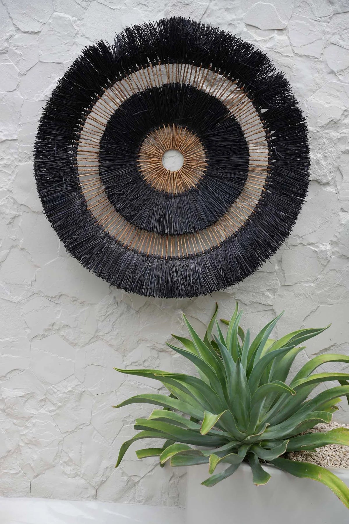 Xl black seagrass round wall hanging 110 diameter