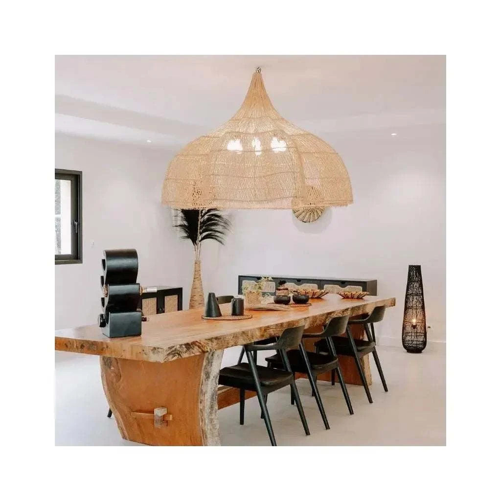 Extra rattan pendant light shade over dining table