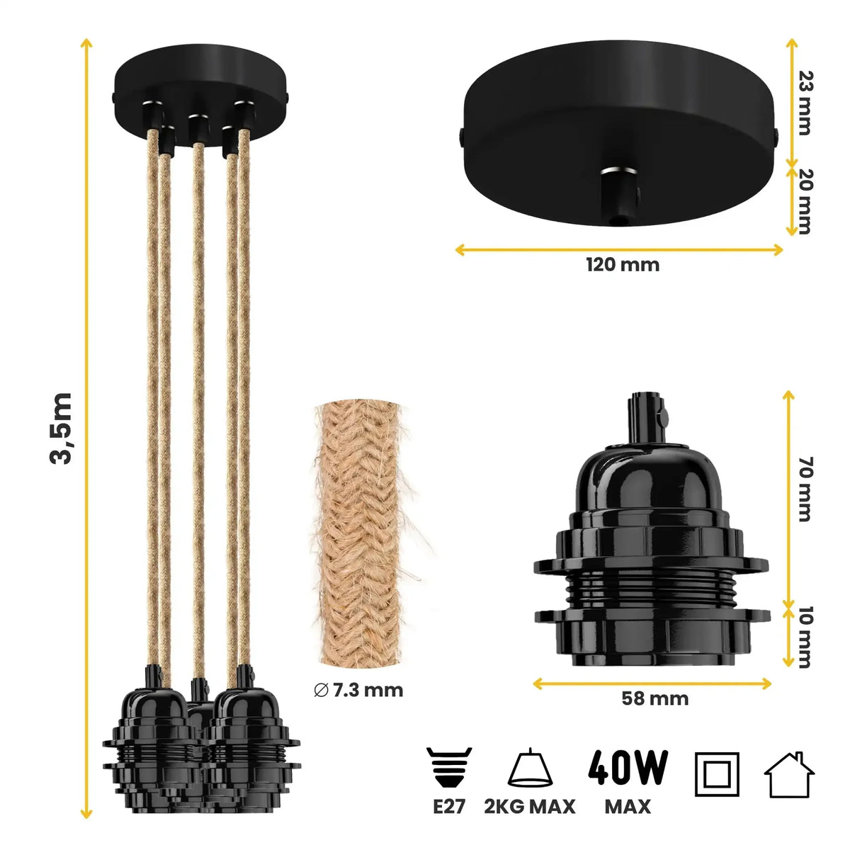 Jute Ceiling Light - 5 Fittings - White