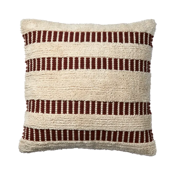 Textured pillow cushion with brown red stripes on a white background