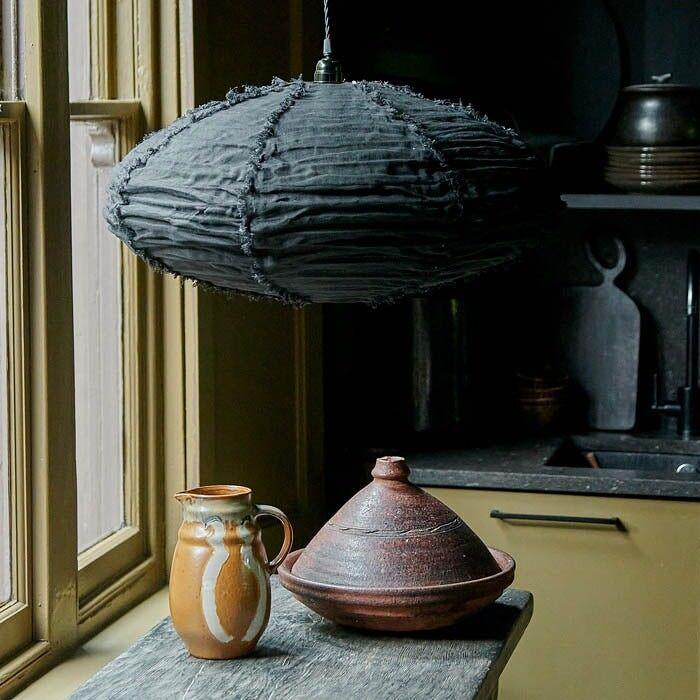 Frayed Black Linen Pendant Shade - M - Flo & Joe