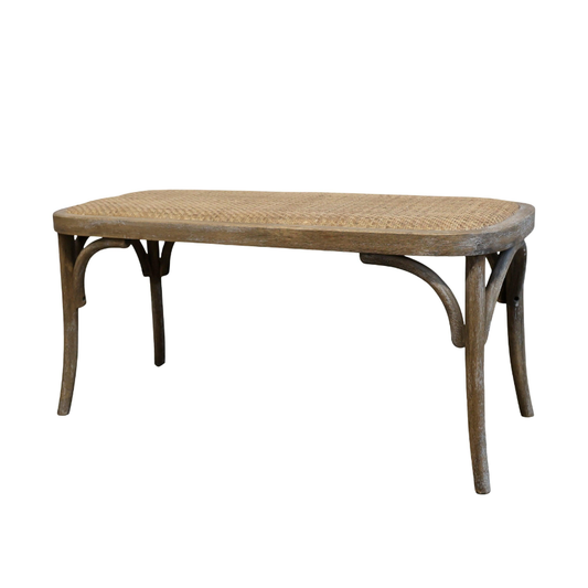 French Wicker Wooden Bench-Table & Bar Stools-Flo & Joe