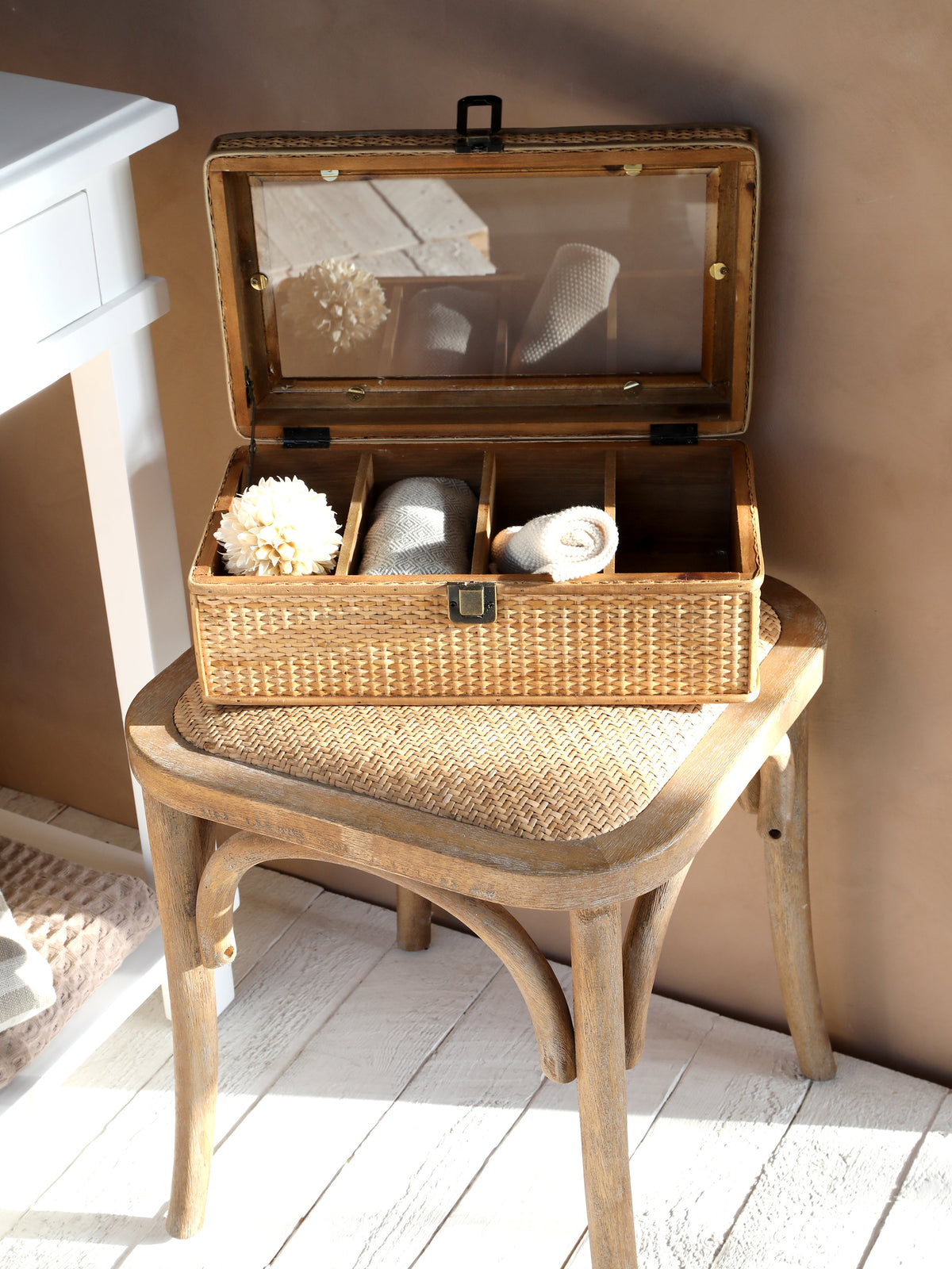 French wicker wooden stool flo & joe