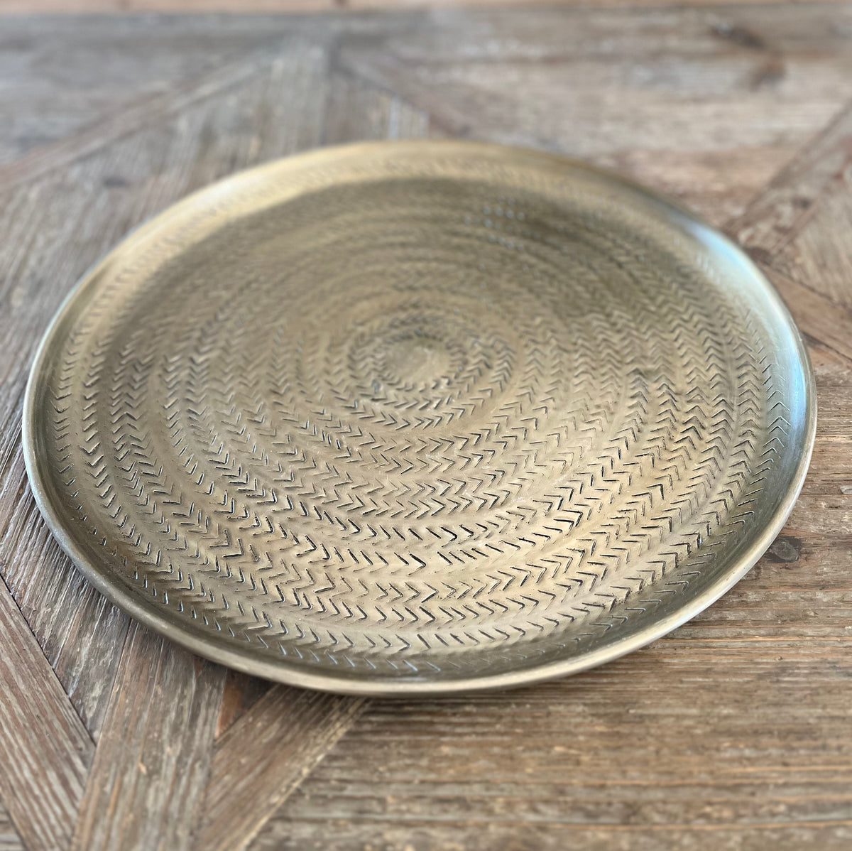 Hand hammered metal tray flo & joe