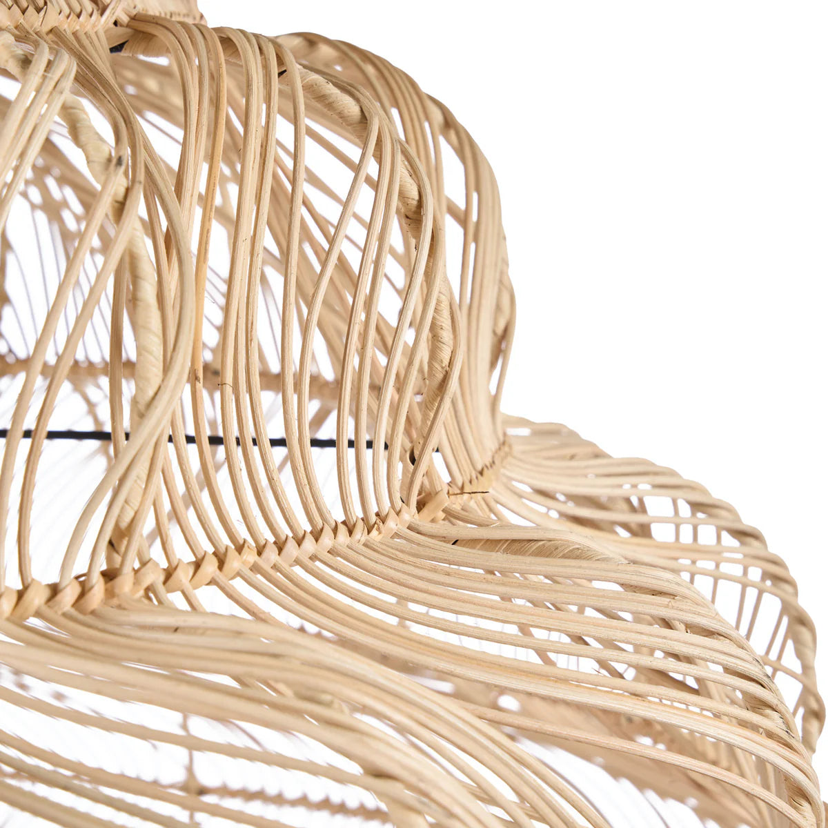 Close up extra large rattan pendant light on a white background