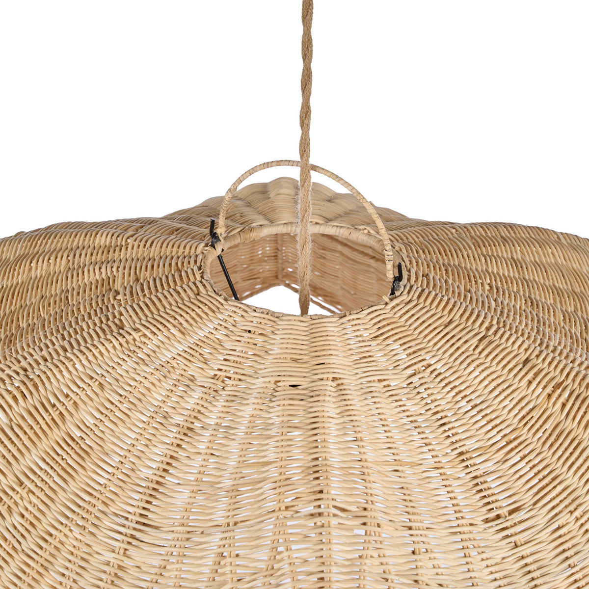 Wicker pendant light with a white background