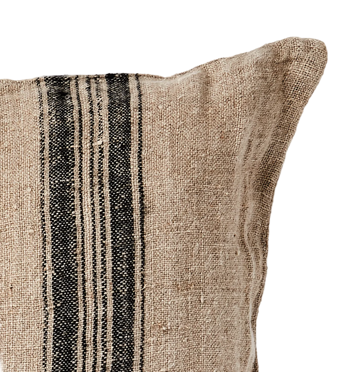 Natural linen cushion cover with black stripes
