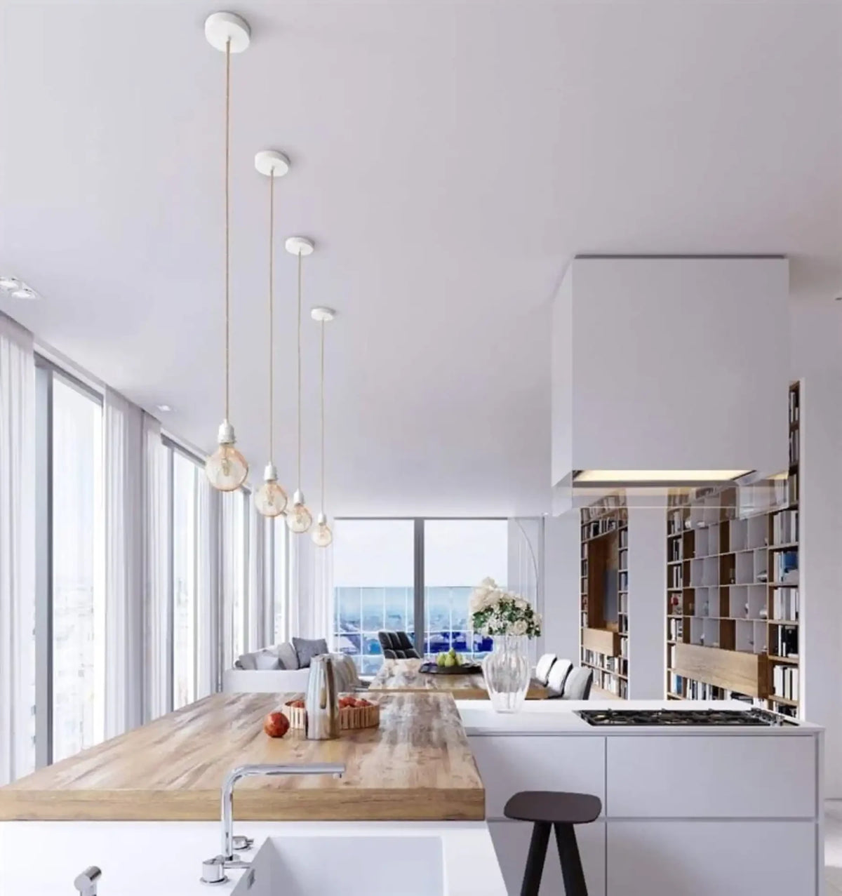 Kitchen island with jute light cables flo &joe uk