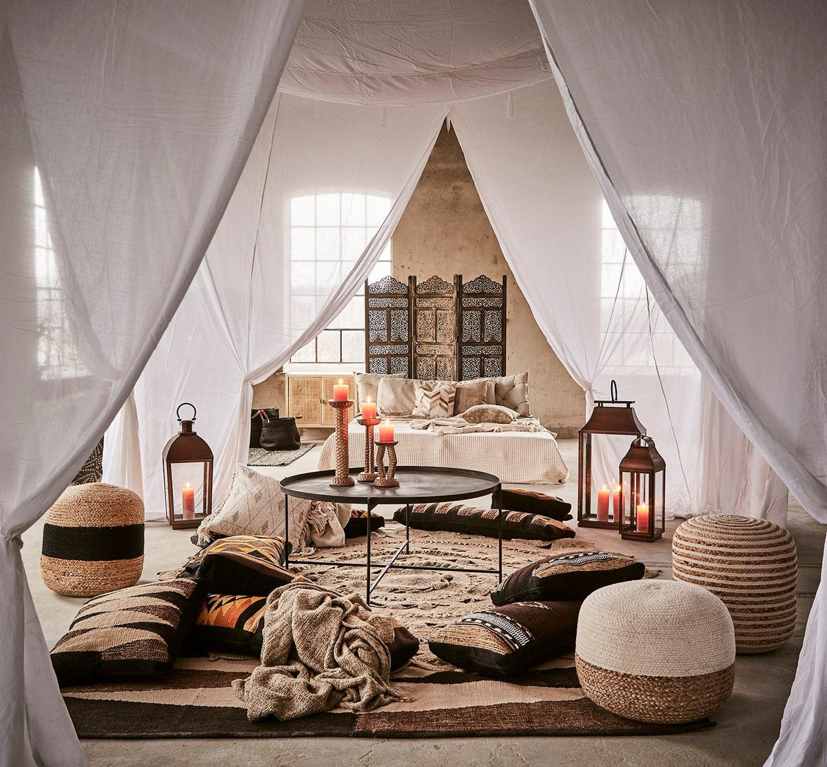 The Element Rug - M - Flo & Joe 170 x 240 cm Large cotton surface rug in an earthy palette of brown, cream and black