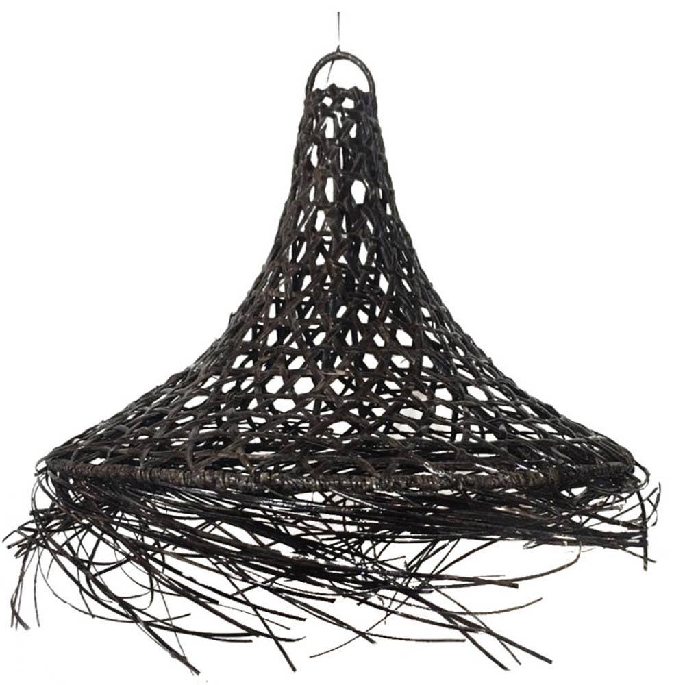 Black rattan pendant light shade with fringing