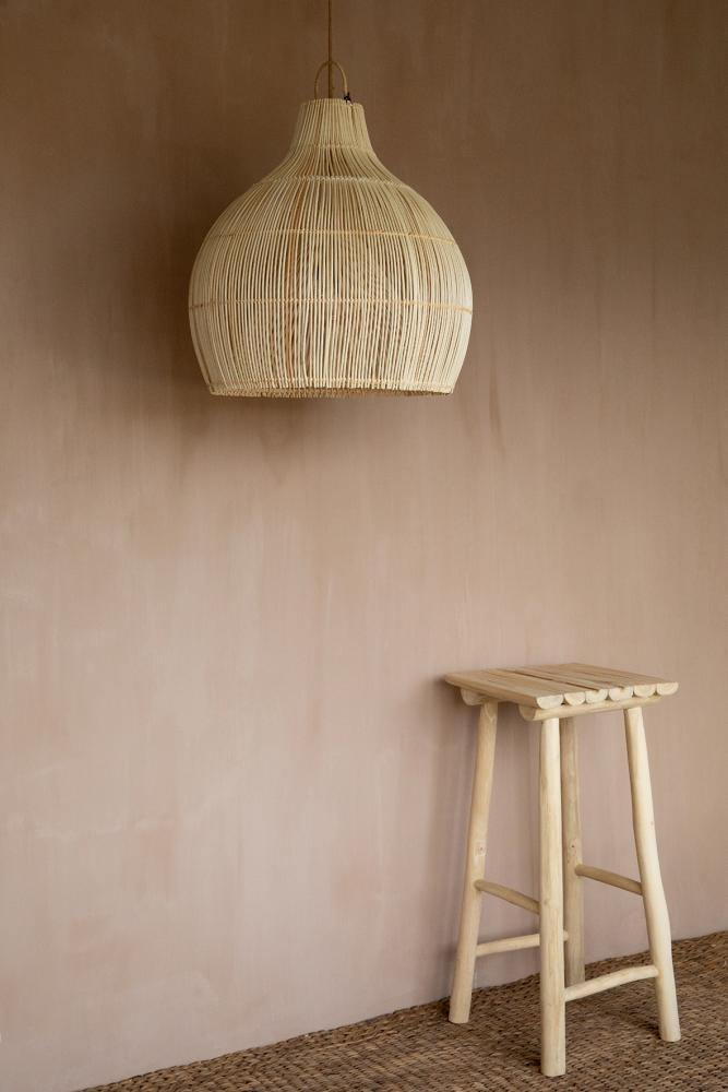 The lobster trap pendant natural rattan in plastered living room l flo & joe