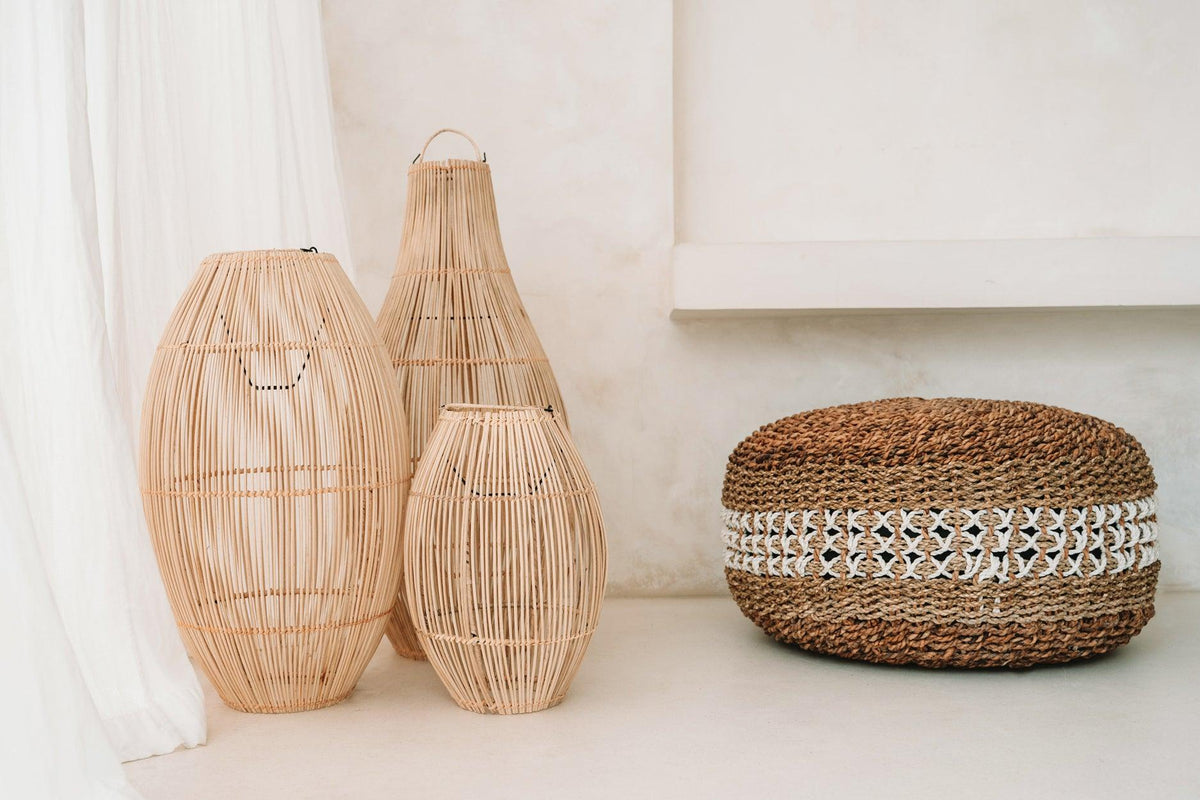 The zuri natural rattan pendant light shoes 3 sizes flo & joe uk