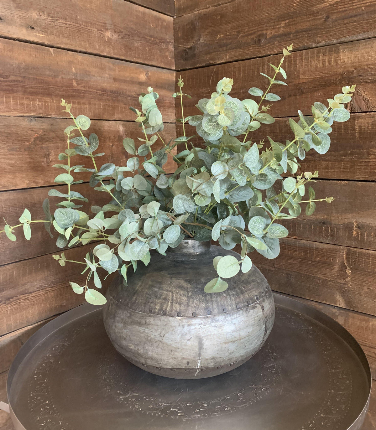 Antiqued iron vase flo & joe
