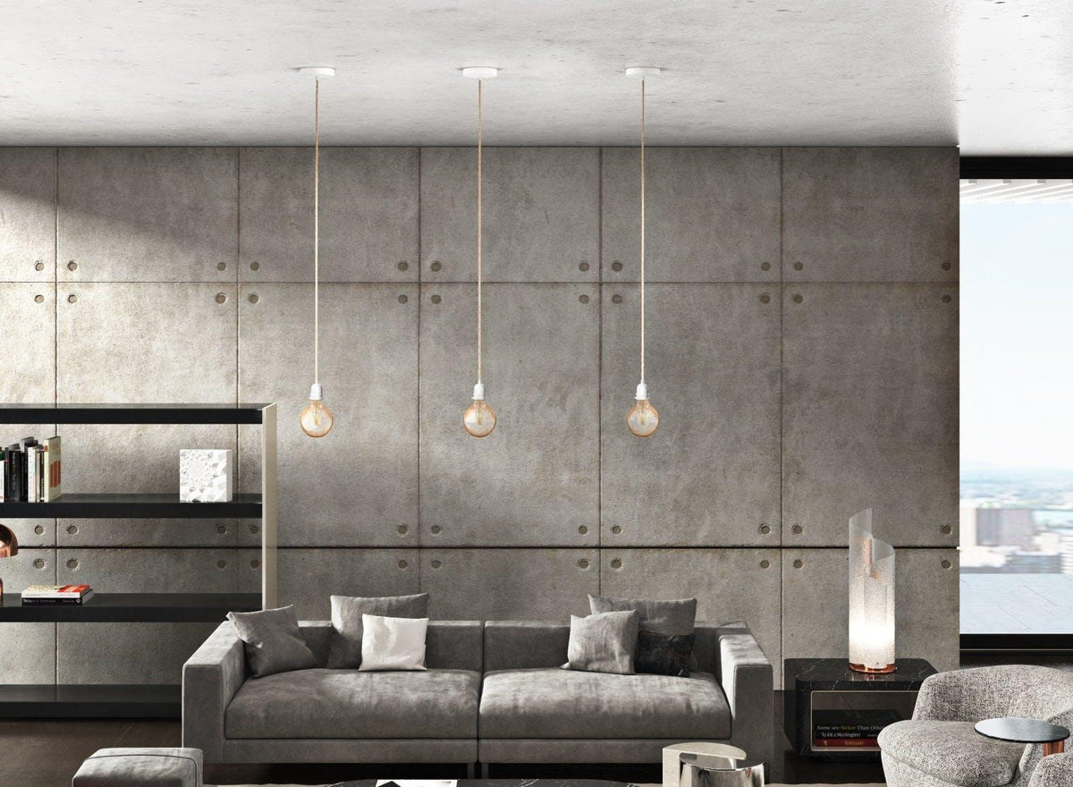 Ceiling light fitting single raw linen white flo & joe