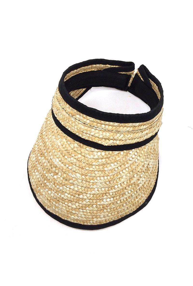 Cotton Trimmed Straw Visor - Black - Flo & Joe