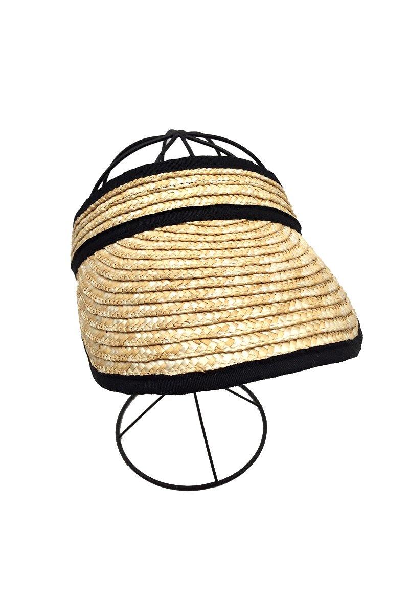 Cotton Trimmed Straw Visor - Black - Flo & Joe