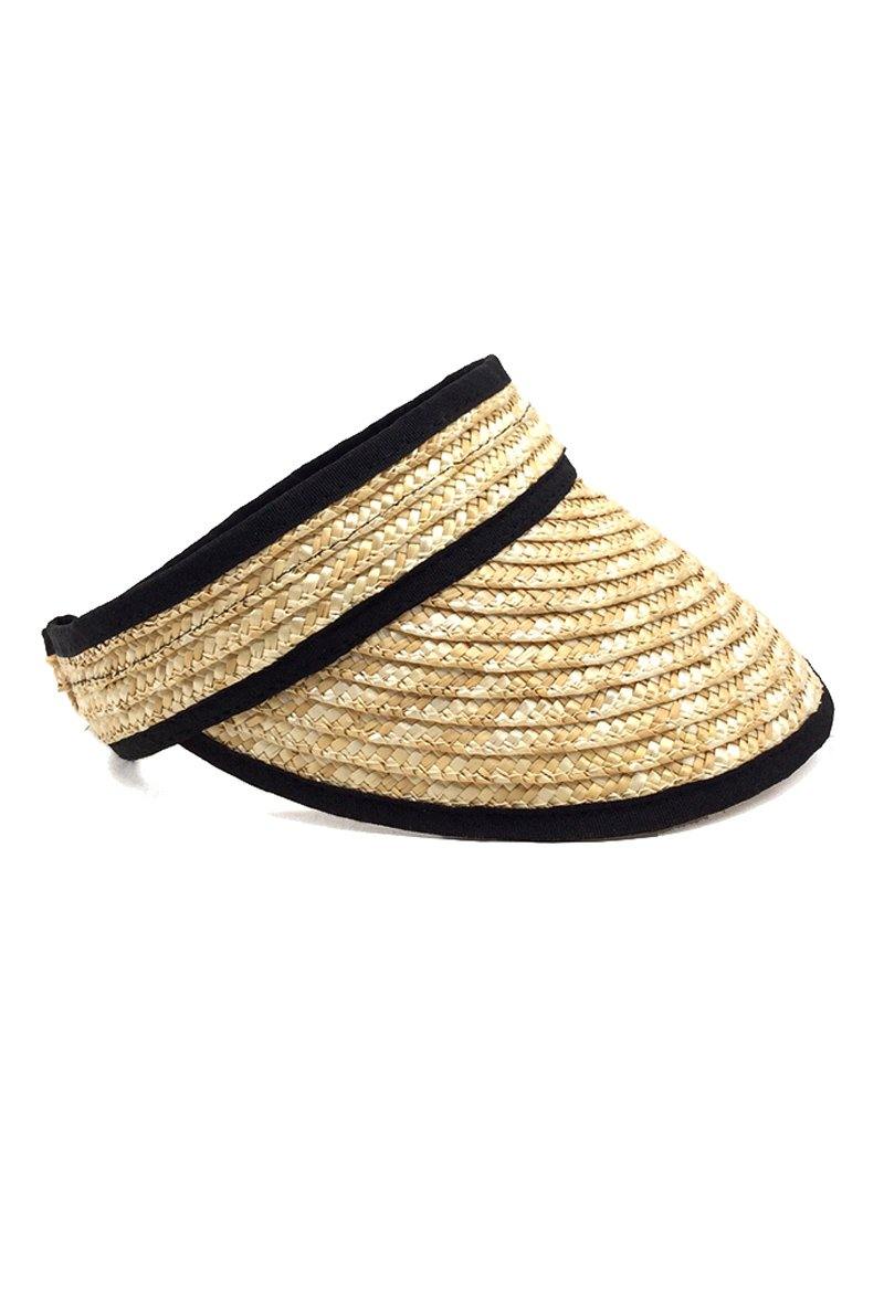 Cotton Trimmed Straw Visor - Black - Flo & Joe