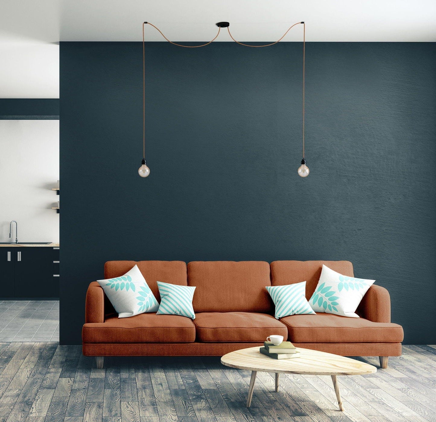 French Linen Ceiling Light - 2 Fittings - Rust - Flo & Joe