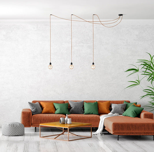French Linen Ceiling Light - 3 Fittings - Rust - Flo & Joe