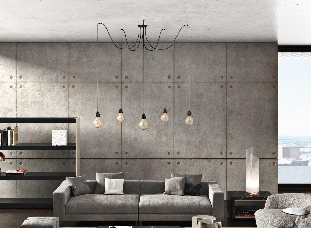 French linen ceiling light 5 fittings black flo & joe