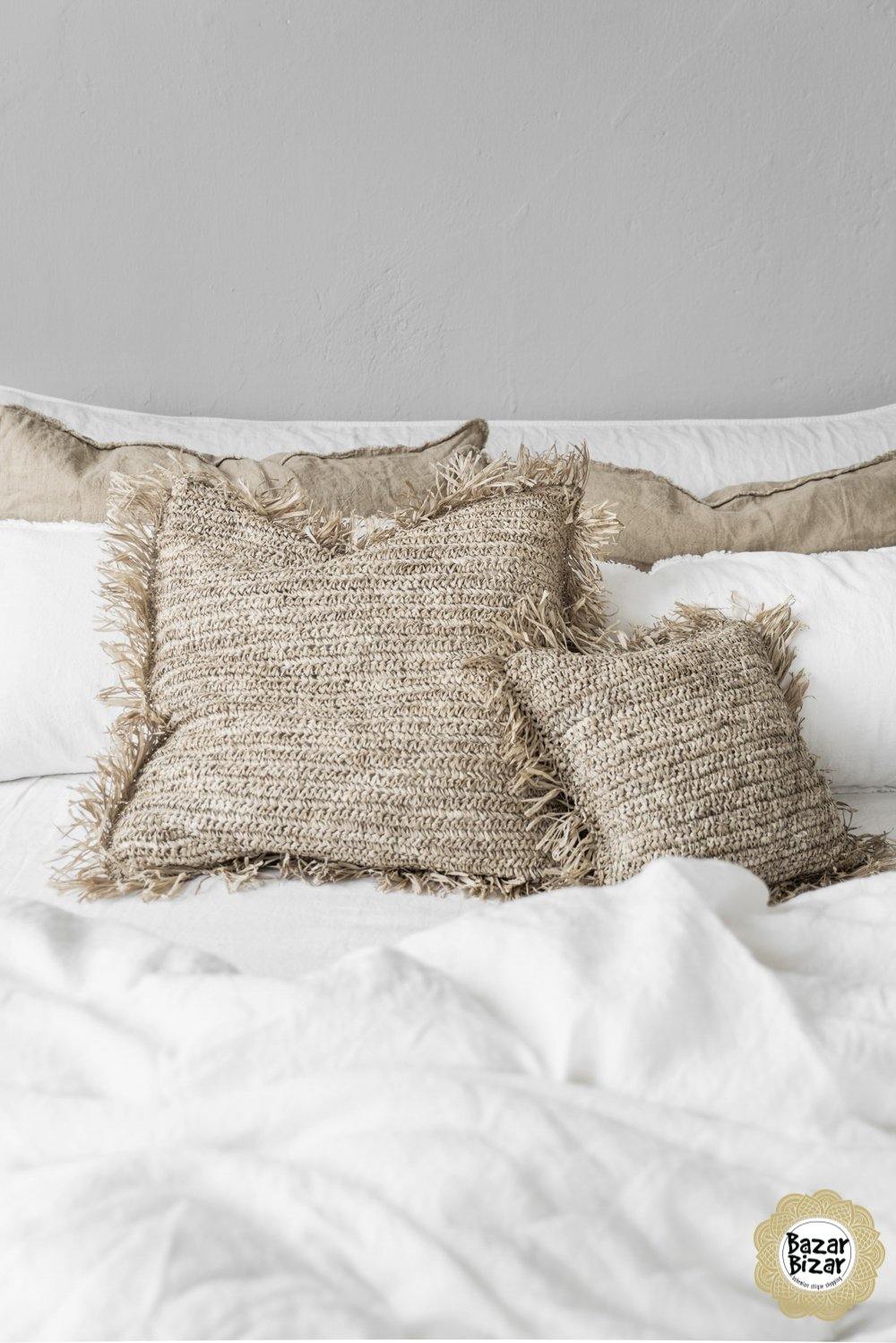 Natural Raffia Square Cushion Cover - 60x 60cm - Flo & Joe