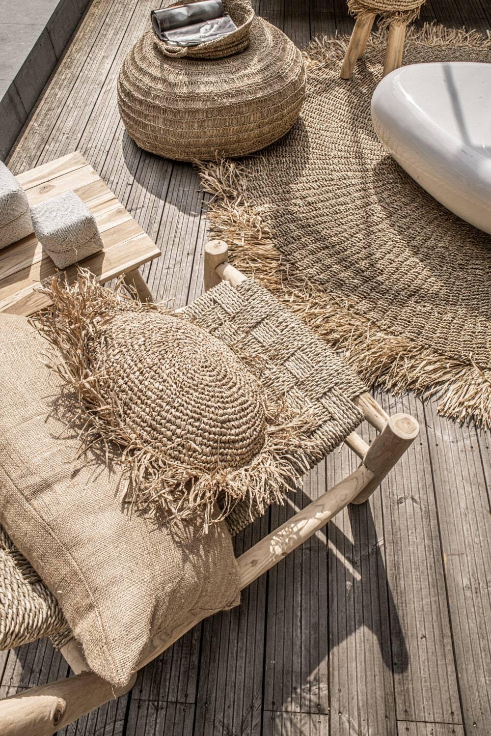 Natural raffia square cushion 40 x 40cm