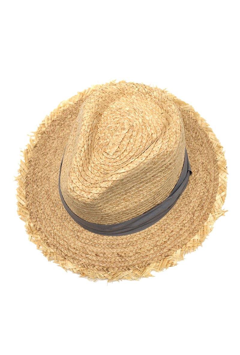 Raw Edge Grey Ribbon Raffia Panama Hat - Flo & Joe