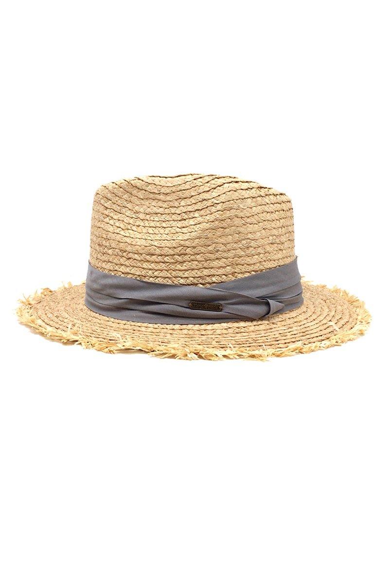Raw Edge Grey Ribbon Raffia Panama Hat - Flo & Joe