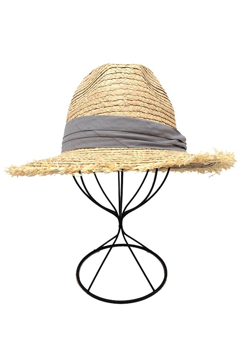 Raw Edge Grey Ribbon Raffia Panama Hat - Flo & Joe