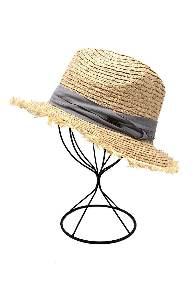 Raw Edge Grey Ribbon Raffia Panama Hat - Flo & Joe