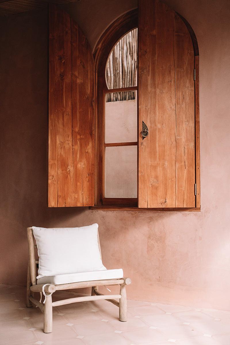 Teak Cushioned Lounge Chair - Ivory - Flo & Joe