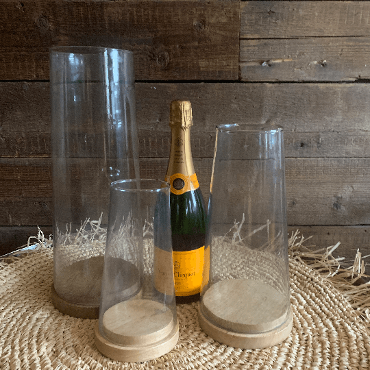 Wooden Base Hurricane Lantern - Large - Flo & Joe