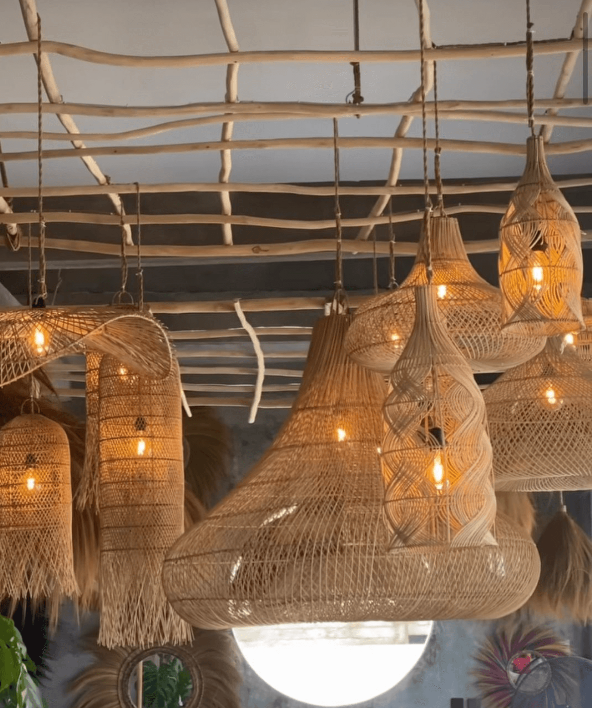 wide range of lighting from small to extra large in rattan