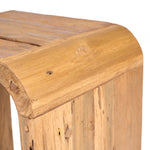 space saving bed side table in teak wood with curved edges