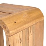 space saving bed side table in teak wood with curved edges