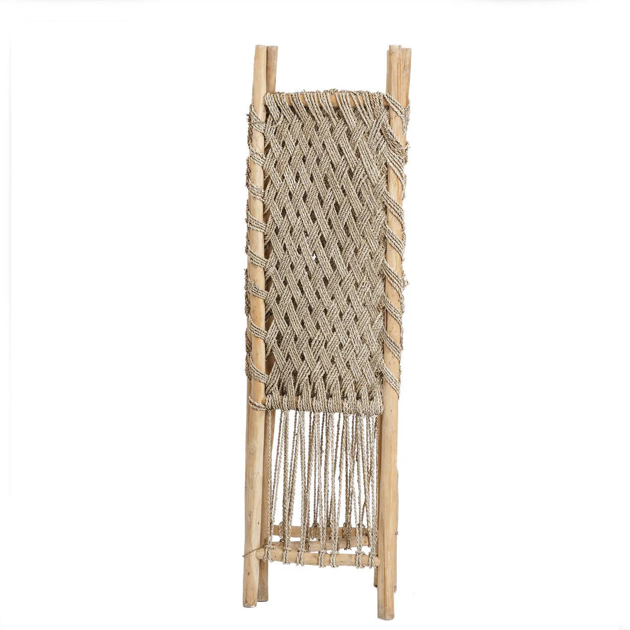 Woven wooden  screen panels with diamond pattern on a white background