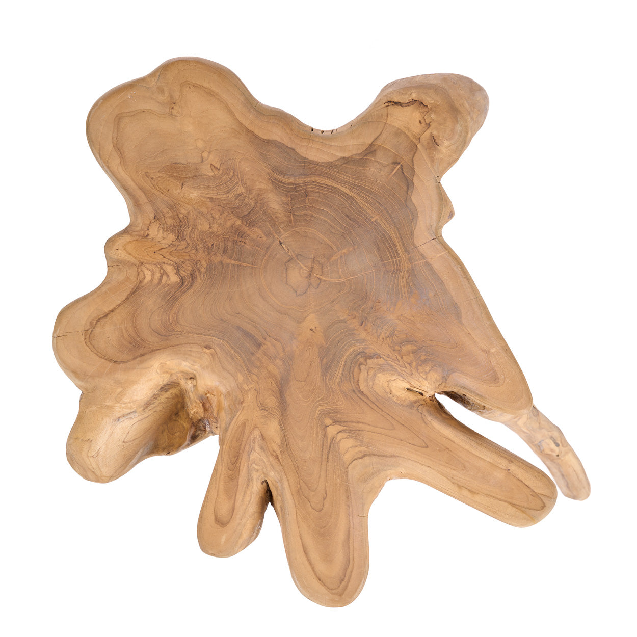 Wooden sculpture with natural grain and texture on a white background