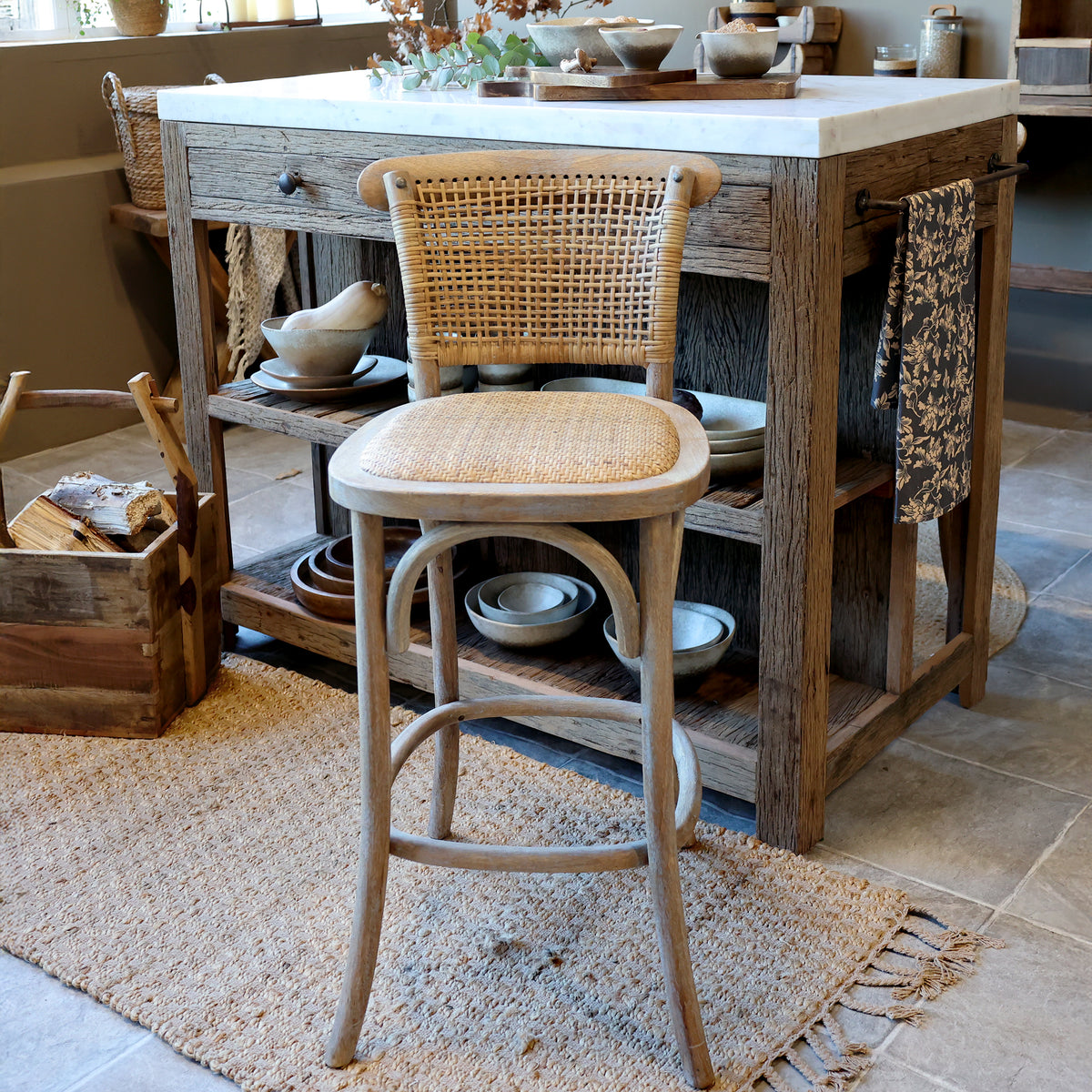 French wicker counter stool / chair