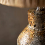 Close-up of a textured lamp base with a blurred background