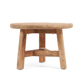 Wooden stool with a natural finish on a white background