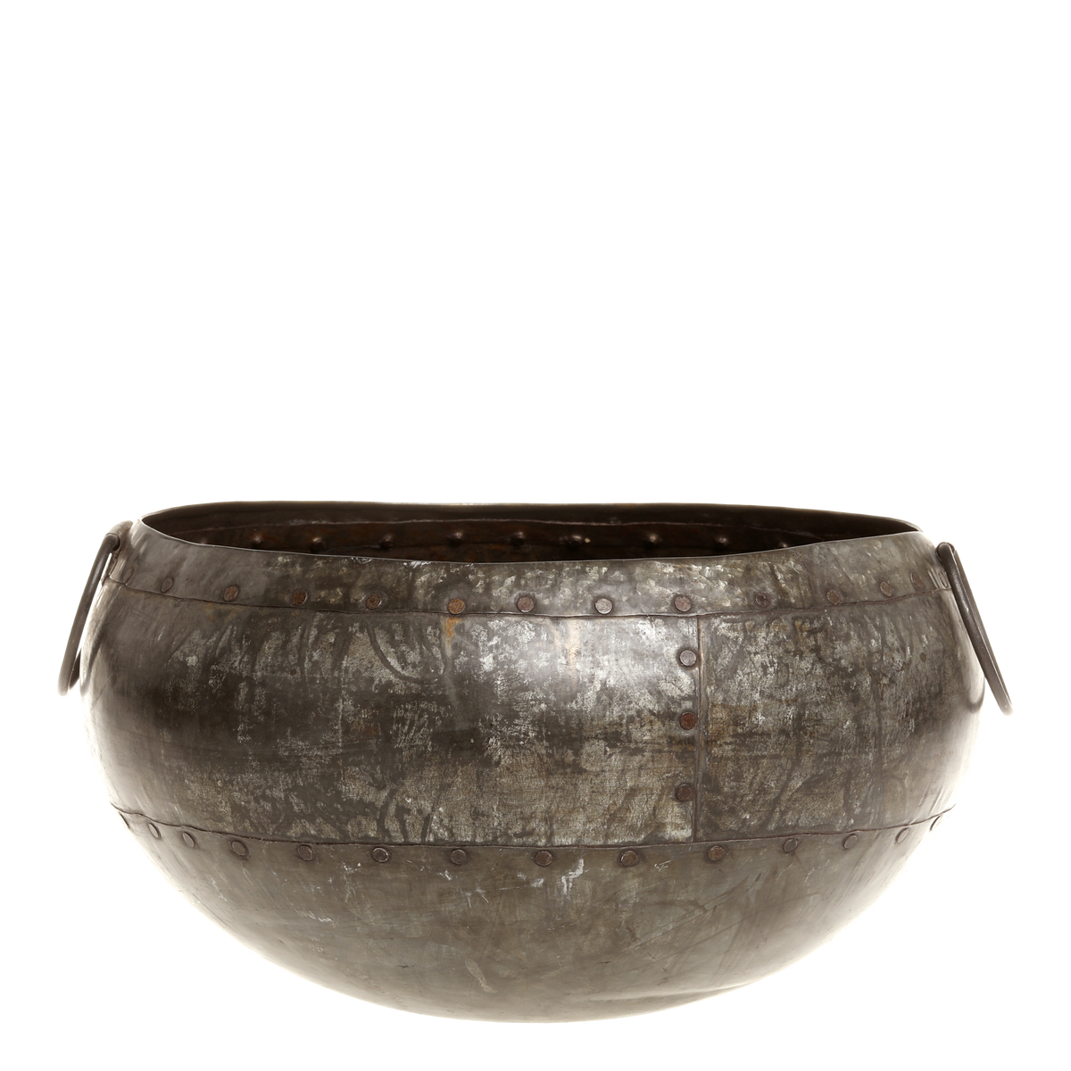 Antiqued metal  pot   flo & joe