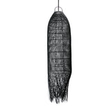 Black woven rattan large  pendant light on a white background