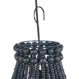 Black beaded hanging beaded chandelier pendant light on a white background