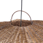 Wicker rattan pendant lightt with a handle on a white background